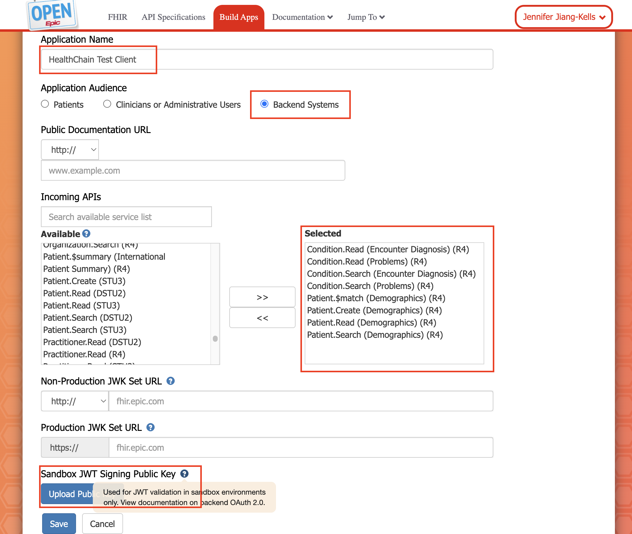Epic Sandbox API Selection
